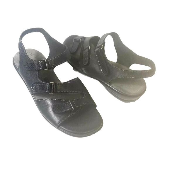 SAS Tripad Comfort Sandals Black Leather Womens Sz 7 W Comfort Casual Sling Back - Picture 1 of 10